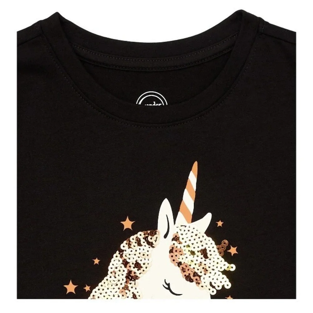 Wonder Nation Girls Halloween Graphic Tee Medium 7-8 New with Tags Unicorn Black